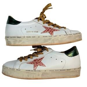 Golden Goose Hi Star Sneakers Pink Crocodile Star Leather Size 39 Rare Colorway